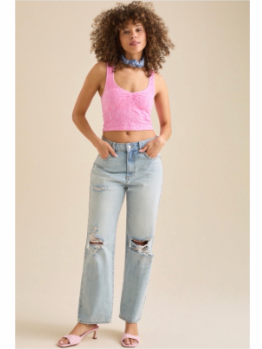 Altar'd State Bright Pink Textured Scoop Tank - Picture 3 of 3